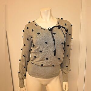 Pinko Taupe Knit Sweater with Black Pom Poms S